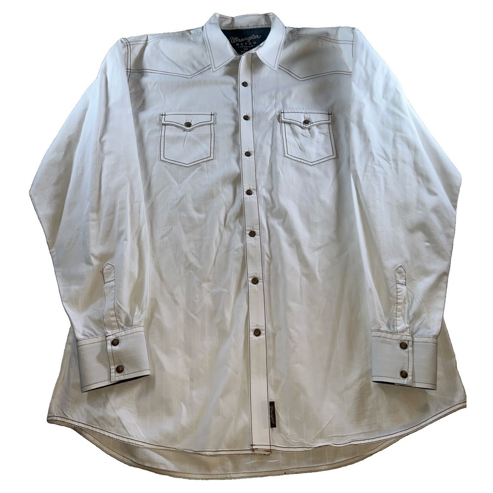 Wrangler Retro Mens 2XT White Western Pearl Snap Long‎ Sleeve Shirt MVR531W Tall